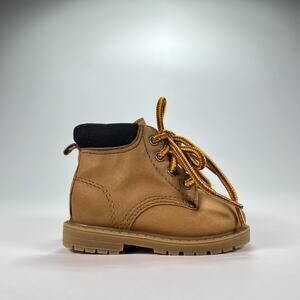 Light Brown Leather Comfortable Casual Lace Up Outdoor Combat Boots Kids Size 2M